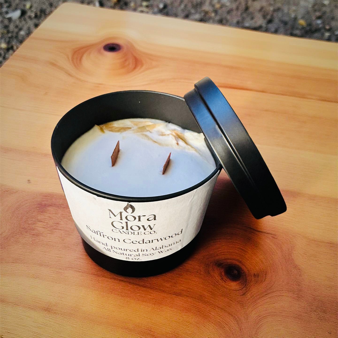 Saffron Cedarwood soy candle, 8oz, exotic saffron with warm cedarwood for a calming ambiance